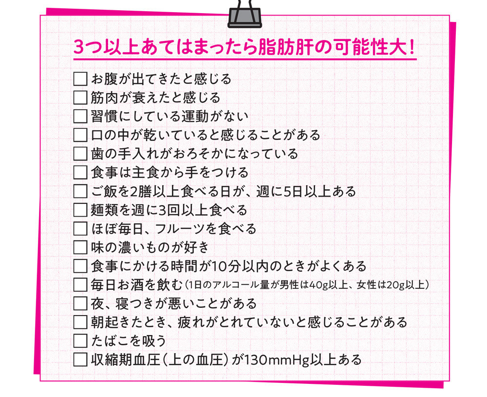 1週間で勝手に痩せていく体になるすごい方法 第1回 【簡単チェック!】3つ以上あてはまったら「脂肪肝」の可能性あり