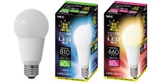 NECライティング、白熱電球よりも配光角が広いLED電球の60W形相当モデル