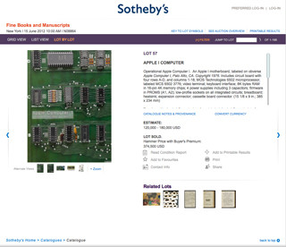 サザビーズ出品の「Apple I」、37万4,500ドル(約3,000万円)で落札へ