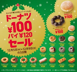 ミスタードーナツ、ドーナツ100円セール開催中。12月9日まで