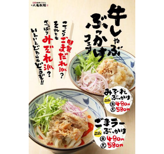 丸亀製麺、ぶっかけうどん&牛肉の「牛しゃぶぶっかけフェア」で2品を展開