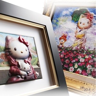 立体的なデジタル絵画「カシオアート」、ハローキティとのコラボ作品を発売