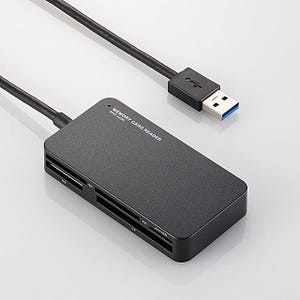 エレコム、USB 3.0の高速転送と56種類のメディアに対応したカードリーダ