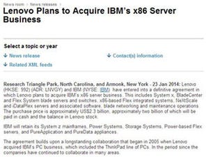 Lenovoが米IBMのx86サーバ事業を買収、約23億ドルで