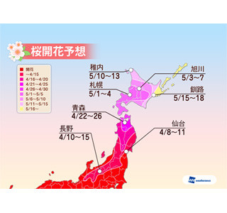 桜前線は東北へ!　新潟や福島は来週が見頃、青森・弘前公園は4/23に開花