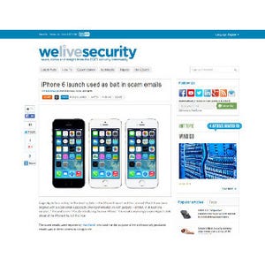 ESET、「iPhone 6」の発売を騙ったフィッシングメールに注意を呼びかけ