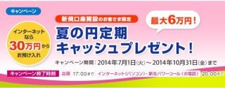 新生銀行、夏の円定期キャッシュプレゼントキャンペーン--新規口座開設顧客限定