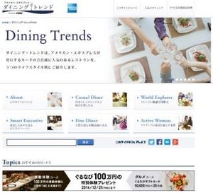 アメックスとぐるなびが「ダイニング・トレンド」提供、1500店舗の情報紹介