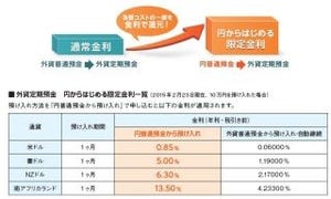 ソニー銀行、円普通預金から外貨定期預金を申し込むと高金利になるサービス