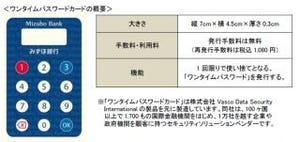 みずほ銀行、「ワンタイムパスワードカード」の取り扱い開始