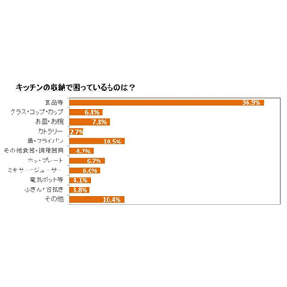 収納で困っている場所、「キッチン」が1位に - 食品等の収納に悩む人多数