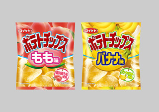 湖池屋が"朝ポテチ"習慣を提案、ポテトチップス"もも味"と"バナナ味"を発売