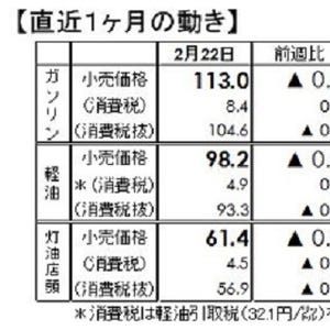 "ガソリン価格"、2週ぶり値下がり - 6年11カ月ぶり安値の113円