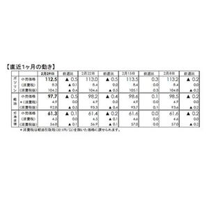 ガソリン価格、2週連続の値下がり