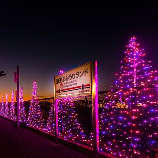 京王よみうりランド駅ホームに4万球の電飾 - 特急・準特急・急行も臨時停車