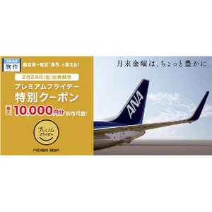 ANA、「プレミアムフライデー」出発ツアーで最大1万円引きの限定クーポン