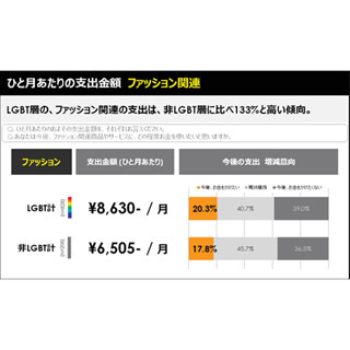 LGBT層のファッション関連支出、非LGBT層より月2,000円以上高い傾向に