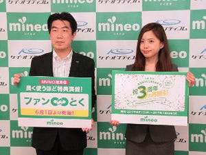 3周年を迎えるmineo - 30GBの大容量コースや、長期利用特典などの新サービスを追加