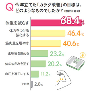 2017年に立てた「体重を減らす」などの目標を達成できている人の割合は?