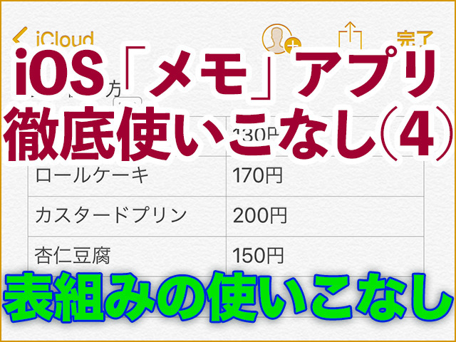 iOS「メモ」アプリ徹底使いこなし(4) - 表組みを使いこなす方法