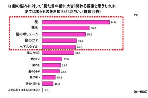 見た目年齢に大きく関わる「髪の悩み」、最も多い回答は?