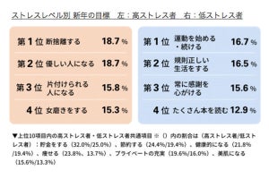 高ストレス女性と低ストレス女性、新年の目標にどのような違いがある?