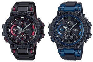 カーボン積層ベゼルの「G-SHOCK MT-G」　レッドとブルーの2色