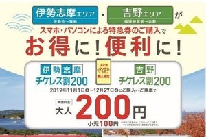 近鉄「チケレス割」実施、チケットレスサービスで特急料金200円に