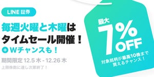 LINE証券、対象銘柄10株までを最大7%OFFで買える「株のタイムセール」開催