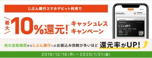 じぶん銀行、スマホデビット払いで最大10%還元されるキャンペーン開始