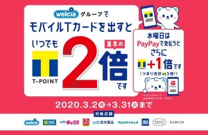 ウエルシア、モバイルTカード提示でＴポイント2倍キャンペーン開催