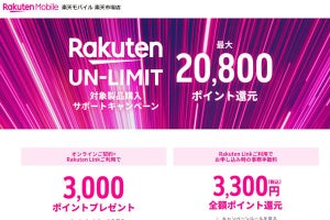 楽天モバイル、端末購入で最大14,500ポイント付与する追加キャンペーン