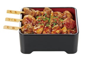 なか卯、もも・むね・つくねの3種の串焼きを盛りつけた「鶏づくし重」発売