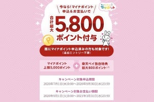 楽天ペイと楽天Edy、マイナポイントで独自上乗せ - 抽選で2万円分進呈など