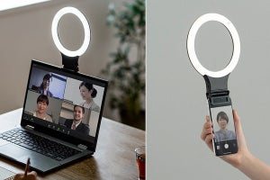 PCやスマホに挟むだけ、Web会議で明るく映せるクリップ式LEDリングライト