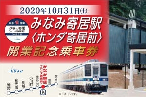 東武鉄道「みなみ寄居駅開業記念乗車券」東上線5駅にて10/31発売へ