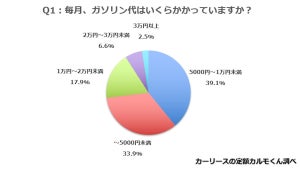 車の維持費、いくらかかってる? - ガソリン代は月1万円未満が7割