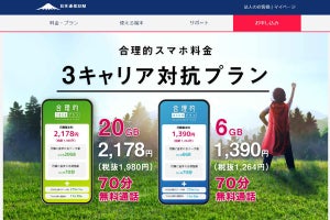 日本通信、毎月データ6GBと70分通話が使える月額1,390円の新プラン