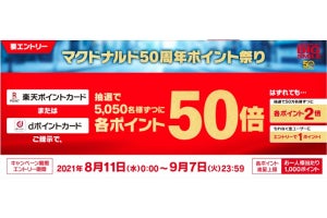 マクドナルド、楽天ポイント&dポイントが最大50倍になる50周年祭