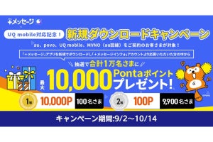 「＋メッセージ」のUQ mobile対応記念キャンペーン。MVNO（au回線）も応募OK