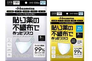 耳へのストレスがない「ひもがない」不織布マスク、久光製薬が発売 