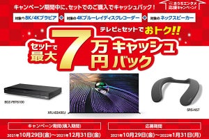 BRAVIA+レコーダ+新ネックスピーカー購入で最大7万円キャッシュバック