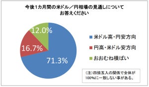 円弱気急拡大 米ドル/円DI7年ぶり高水準 - 10月のFX個人投資家への調査結果