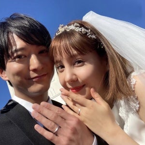 トリンドル玲奈、ウエディングドレス姿披露　浅香航大との“結婚生活”配信