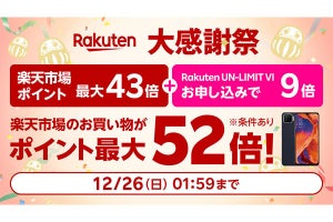 楽天モバイル、「UN-LIMIT VI」新規加入で楽天市場での買い物ポイントプラス9倍