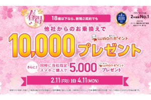 イオンモバイル、MNP／18歳以下の新規契約で10,000ポイント還元