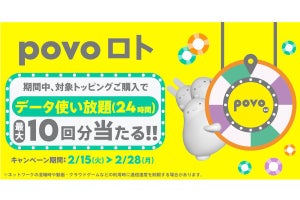 トッピング購入で最大10日分のデータ使い放題が当たる「povoロト」