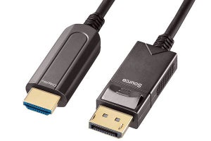 DisplayPort出力をHDMIに変換する光ファイバーケーブル　最大30m