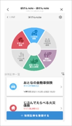 LINE上で保険証券を一括管理! セゾン自動車火災保険、「ほけん note」開始