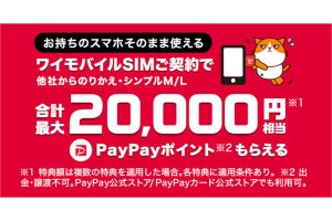 ワイモバイル契約でPayPayポイント20,000円相当プレゼント、ヤフーの公式ストアで